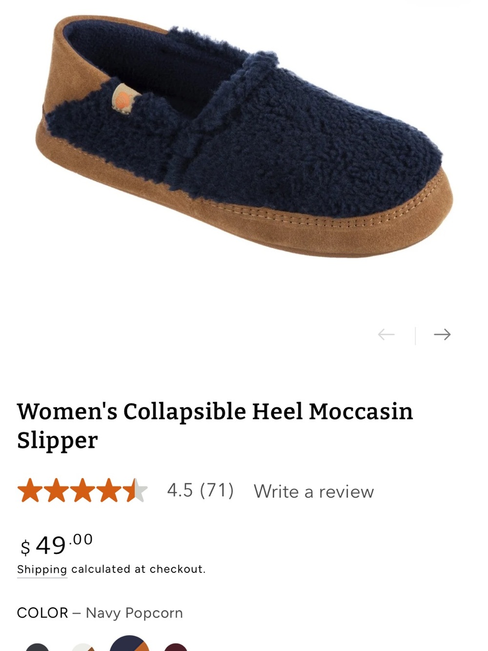 Acorn Navy Popcorn Collapsible Heel Moccasin Slipper